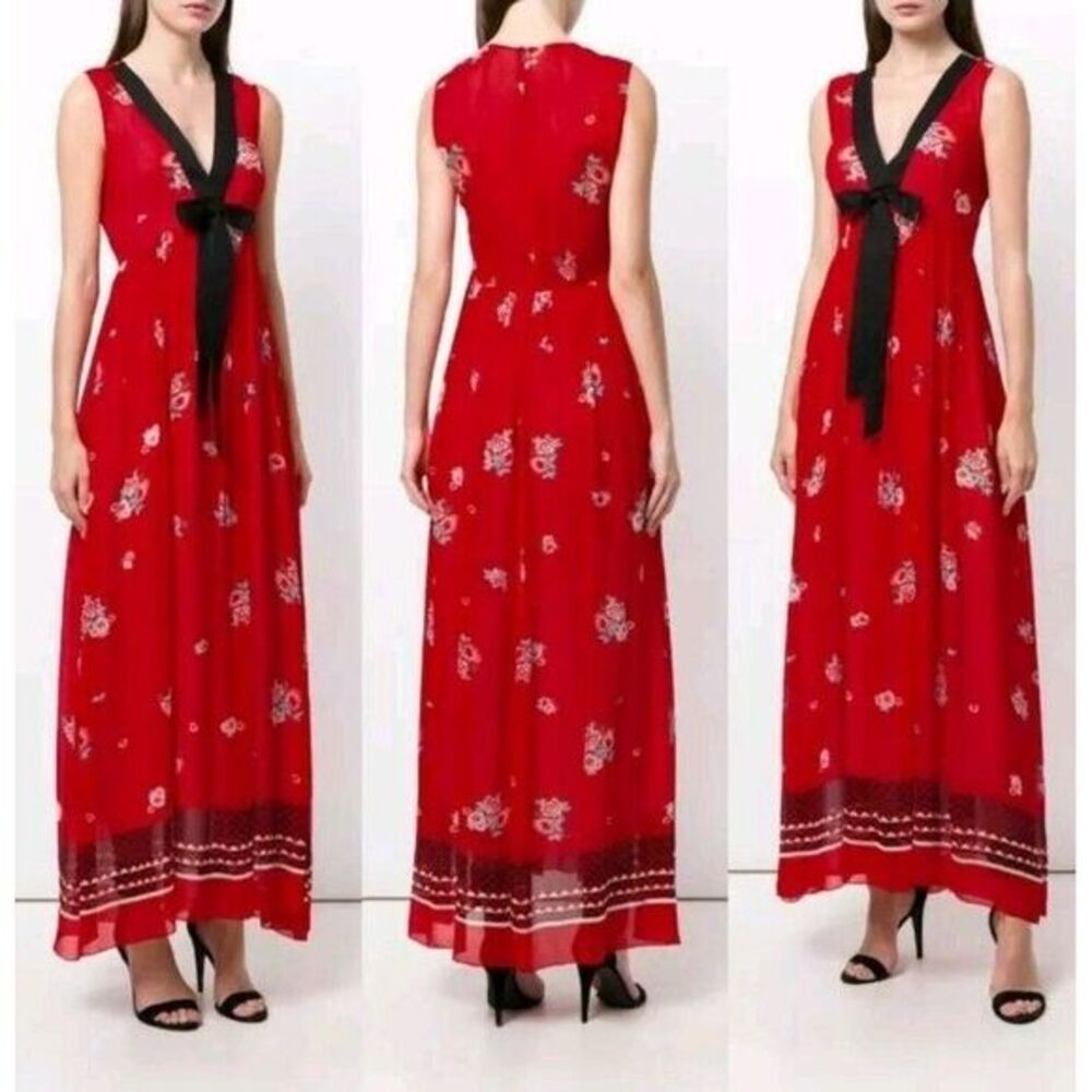 Red Floral Cocktail Maxi Dress Medium Philosophy Di Lorenzo Serafini 44 NWT$1295